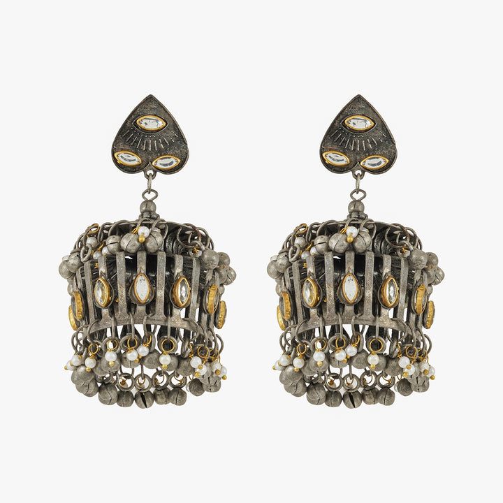 Teejh Malvika Gold and Silver Oxidised Earring