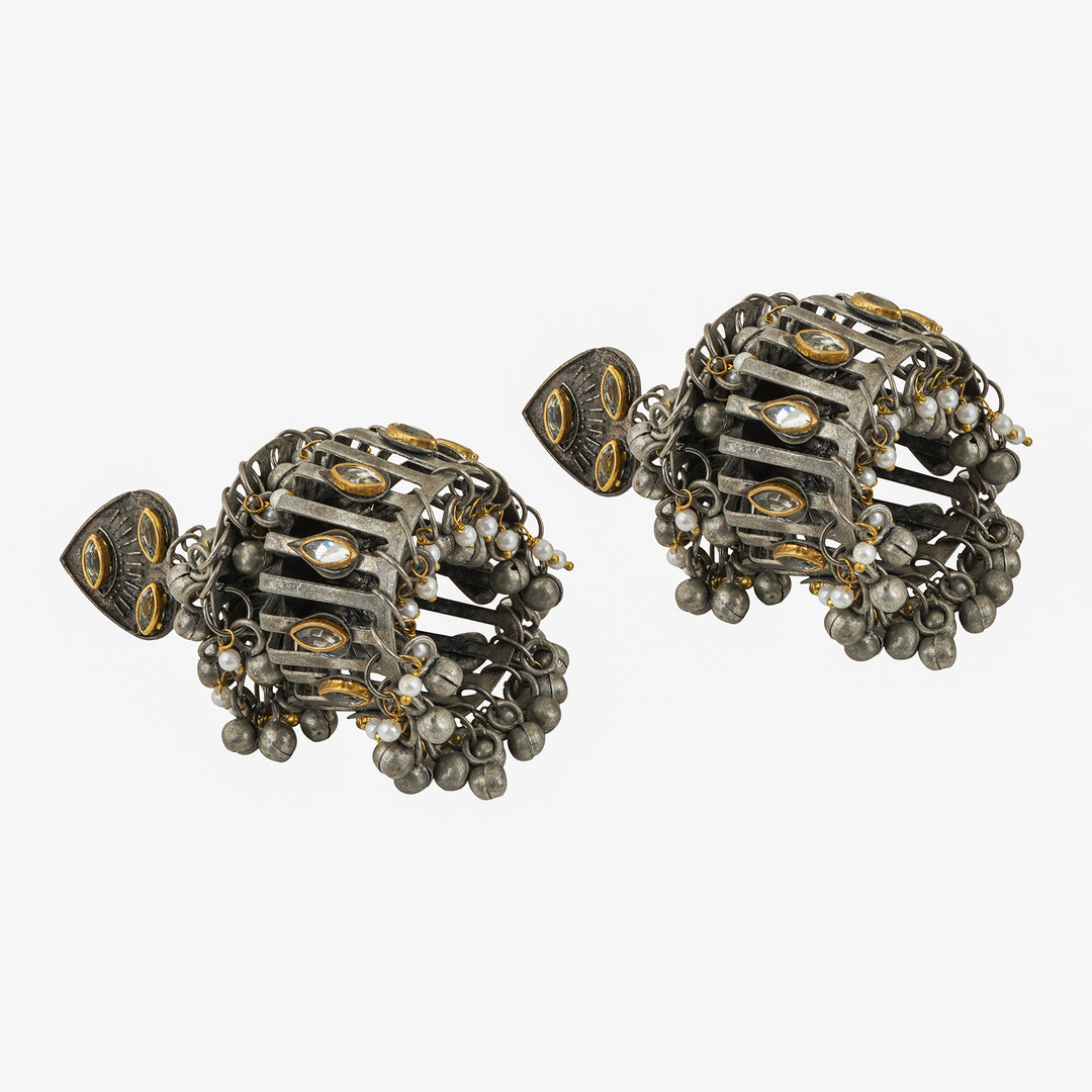 Teejh Malvika Gold and Silver Oxidised Earring