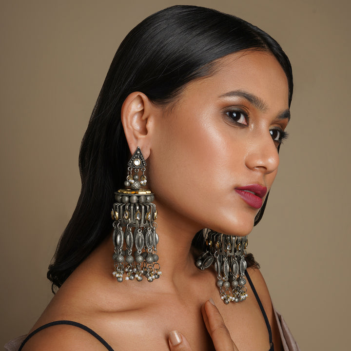 Teejh Pragati Gold and Silver Oxidised Earring