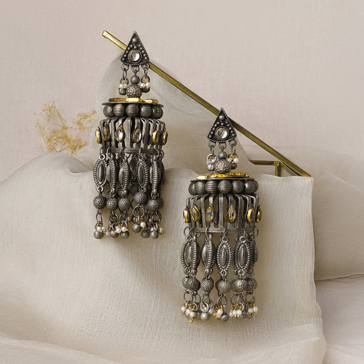 Teejh Pragati Gold and Silver Oxidised Earring