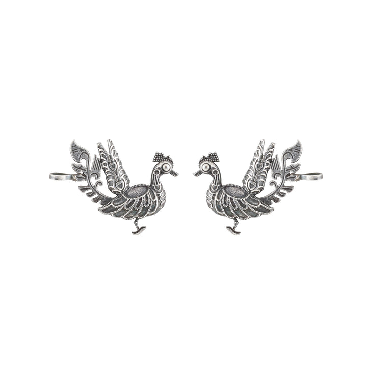 Teejh Ikshita Peacock Silver Oxidised Earcuff