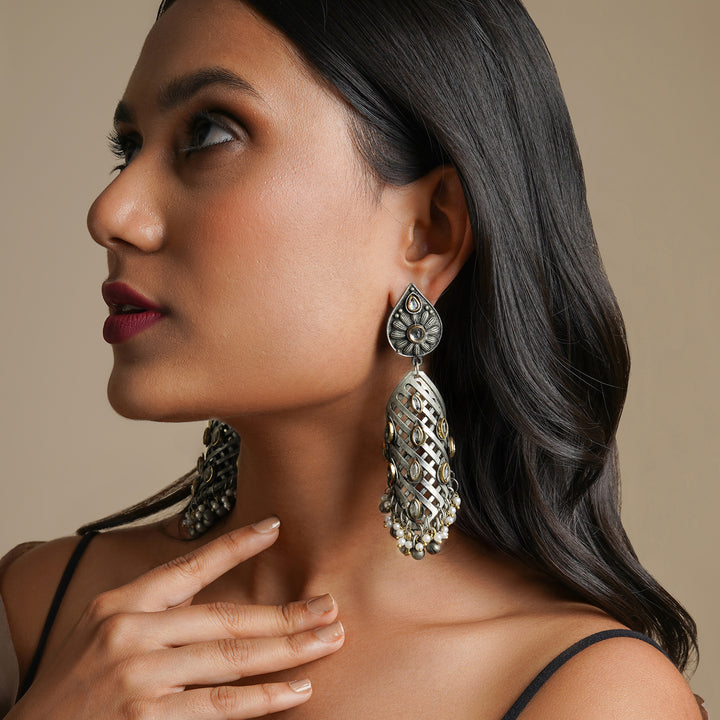 Teejh Aarvi peacock silver gold earring