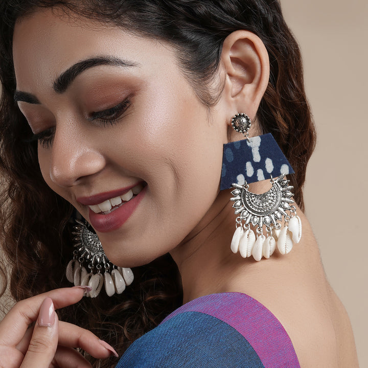 Teejh Zarina Indigo Blue Fabric Earring