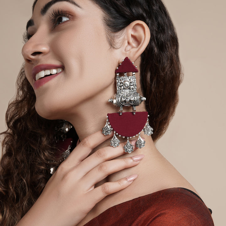 Teejh Yaalini Maroon Fabric Earring