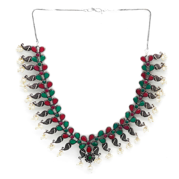 Niranjana Multi colored Silver Oxidized Necklace Set - Teejh