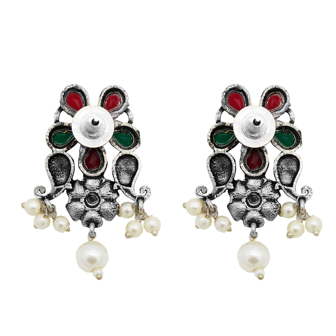 Niranjana Multi colored Silver Oxidized Necklace Set - Teejh