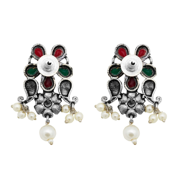 Niranjana Multi colored Silver Oxidized Necklace Set - Teejh