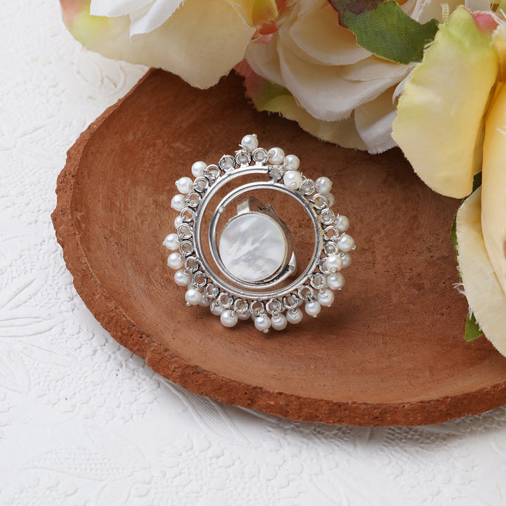 Teejh Aarshati Pearl and Silver Oxidised Ring