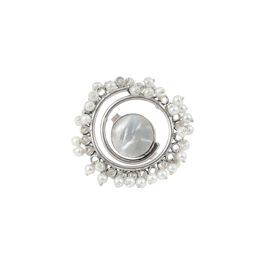 Teejh Aarshati Pearl and Silver Oxidised Ring