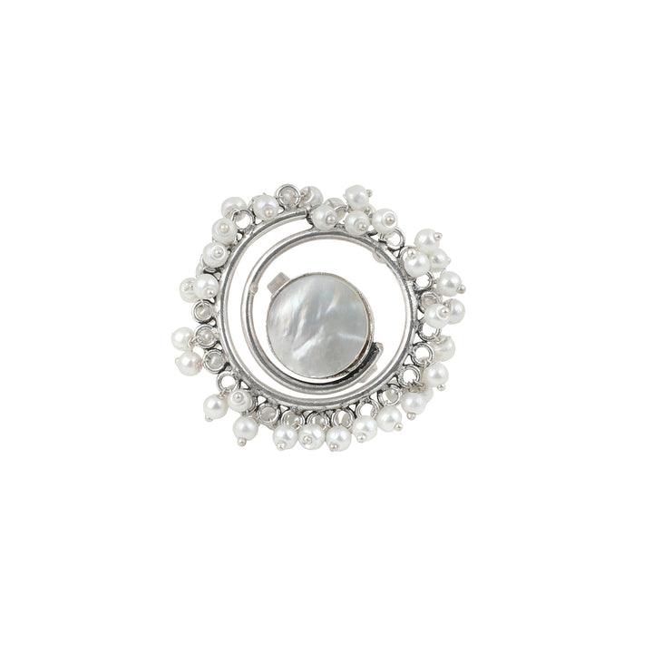 Teejh Aarshati Pearl and Silver Oxidised Ring