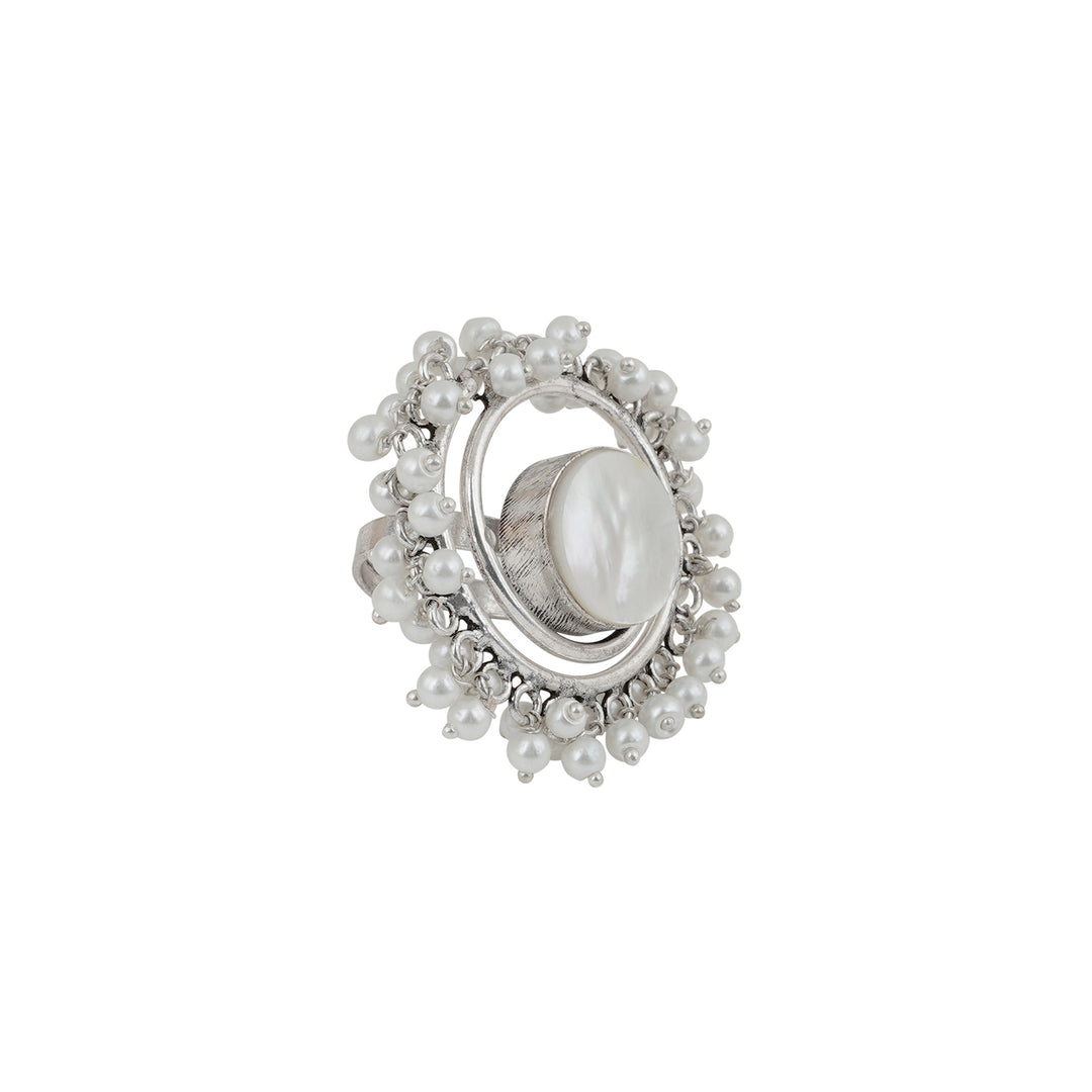 Teejh Aarshati Pearl and Silver Oxidised Ring