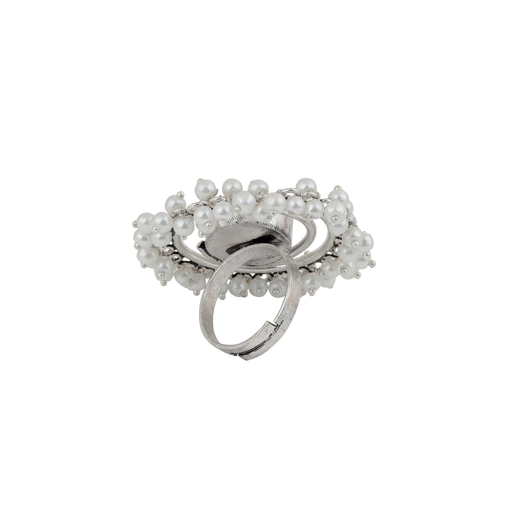 Teejh Aarshati Pearl and Silver Oxidised Ring