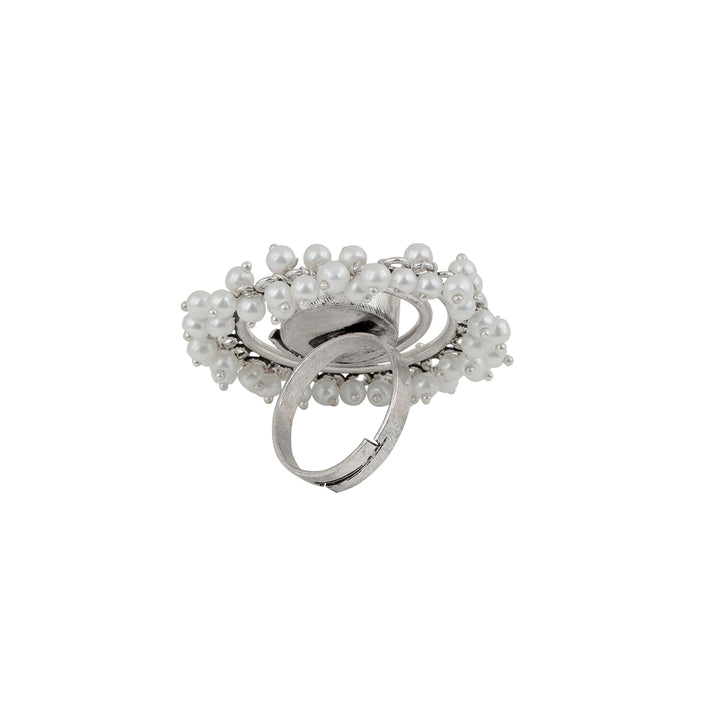 Teejh Aarshati Pearl and Silver Oxidised Ring