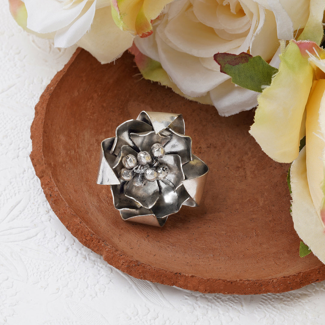 Teejh Anahita Pearl and Silver Oxidised Ring