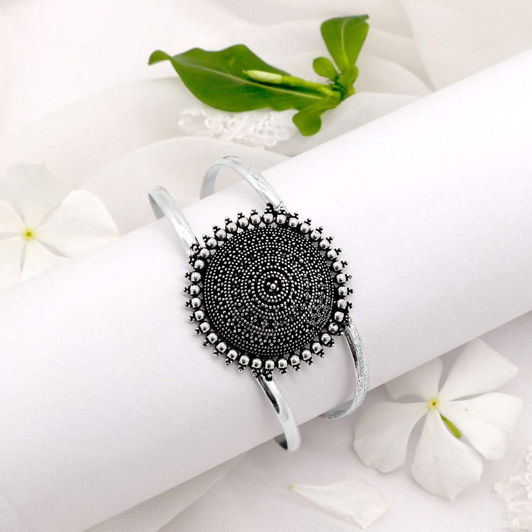 Kimaya Circular Silver Oxidized Cuff - Teejh