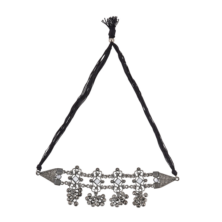 Teejh Gangol Ghungroo Silver Oxidised Necklace Set