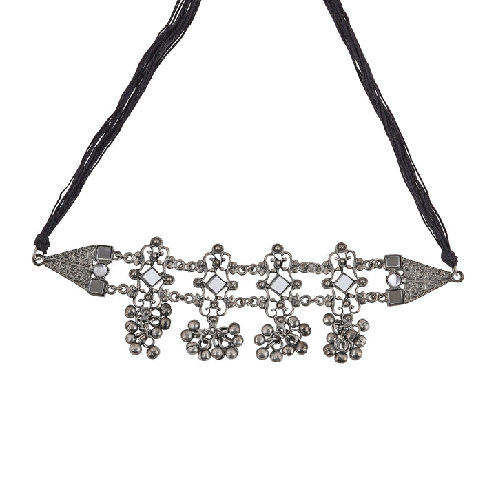 Teejh Gangol Ghungroo Silver Oxidised Necklace Set