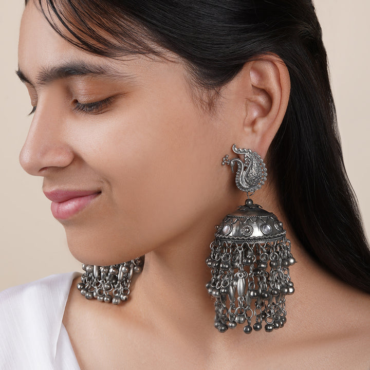 Teejh Hanika Ghungroo Silver Oxidised Earrings