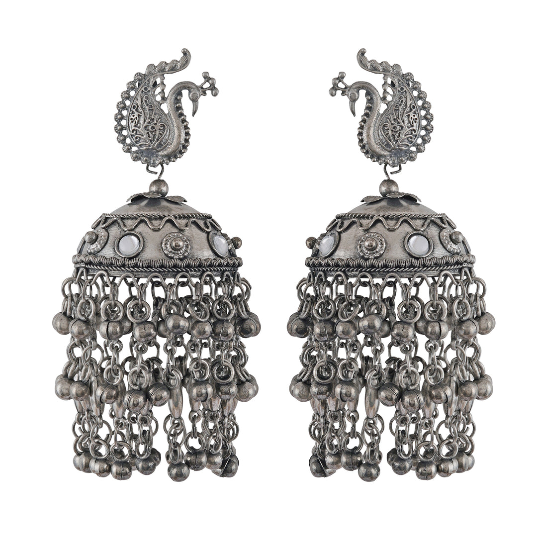 Teejh Hanika Ghungroo Silver Oxidised Earrings