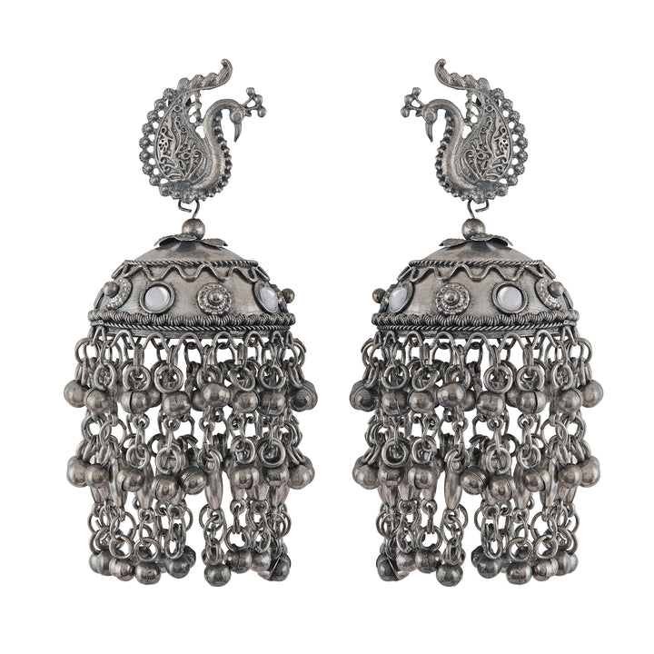 Teejh Hanika Ghungroo Silver Oxidised Earrings