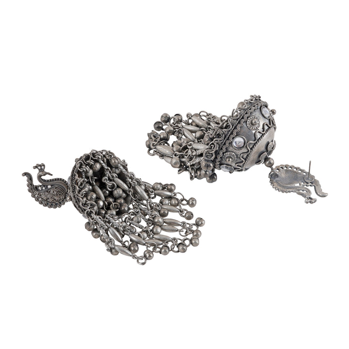Teejh Hanika Ghungroo Silver Oxidised Earrings