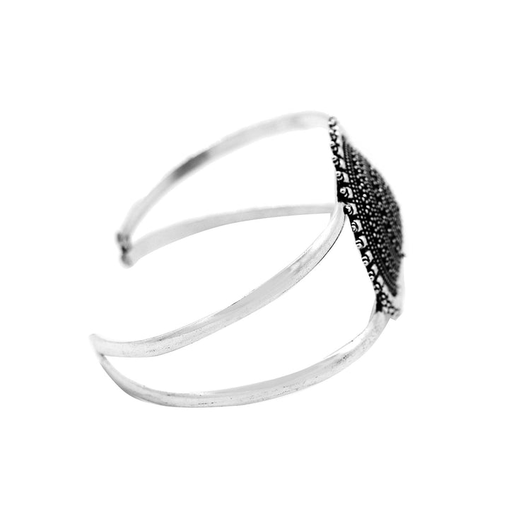 Kimaya Circular Silver Oxidized Cuff - Teejh