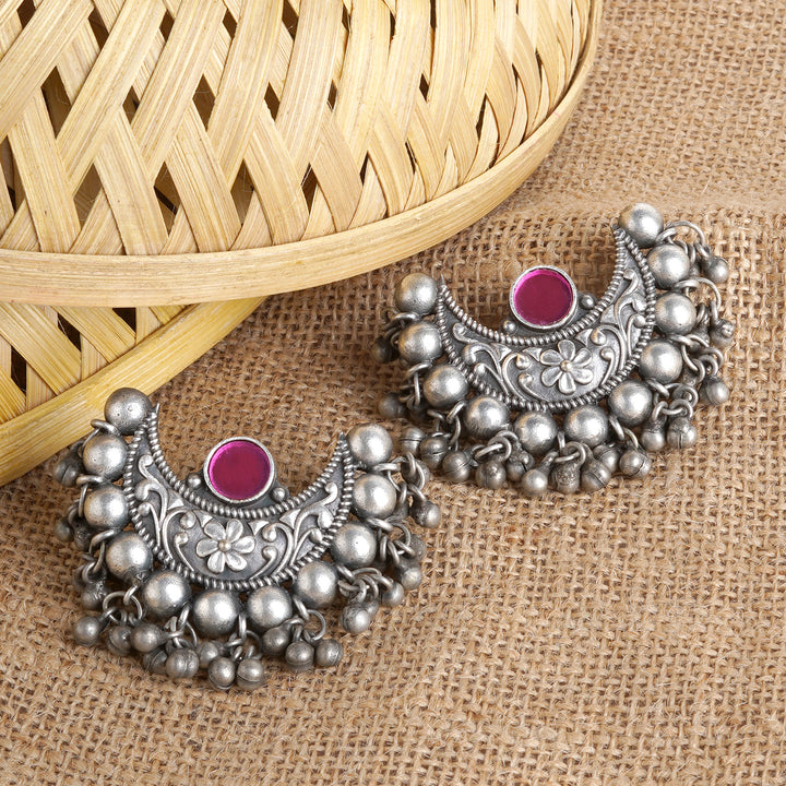 Teejh Harini Maroon Silver Oxidised Earrings