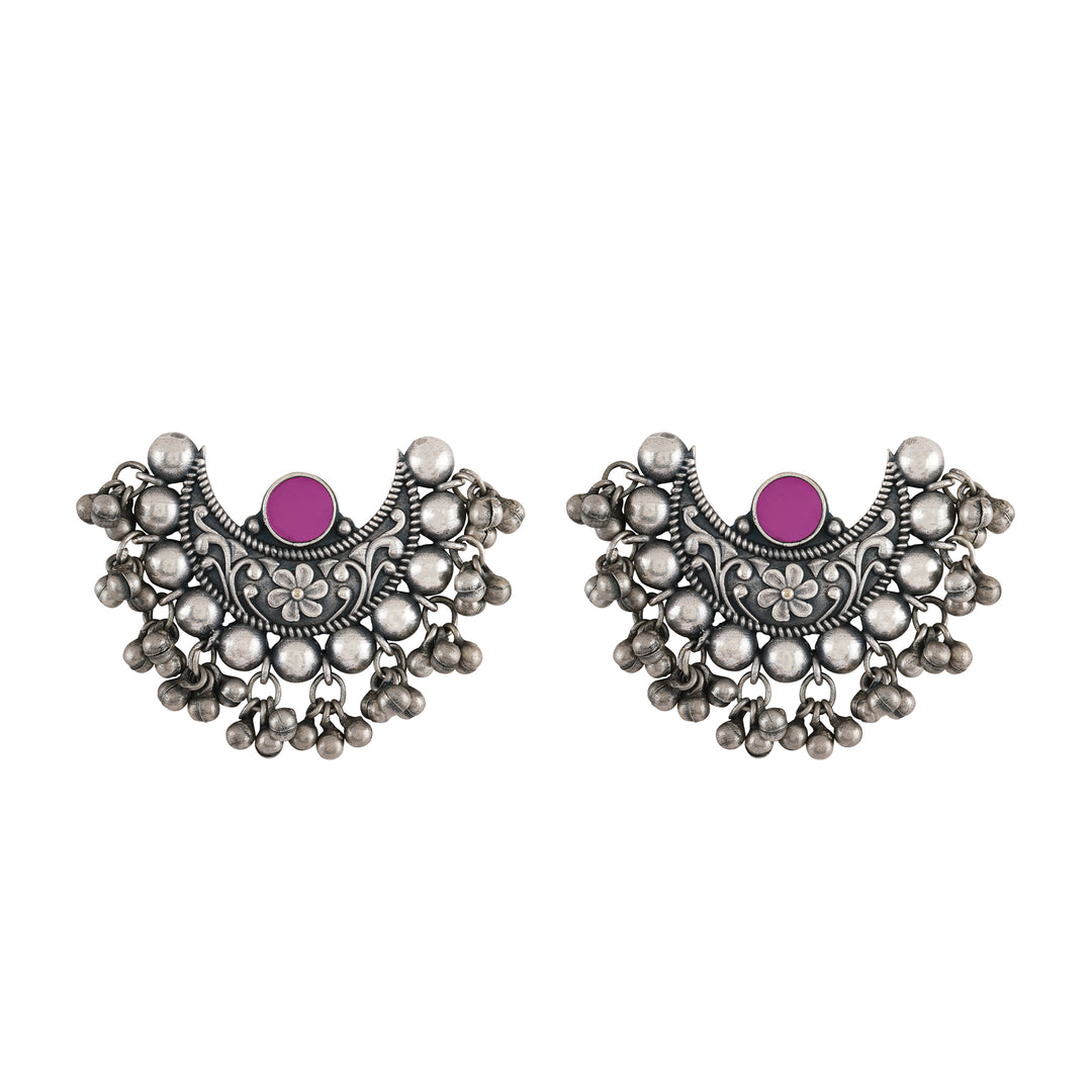 Teejh Harini Maroon Silver Oxidised Earrings