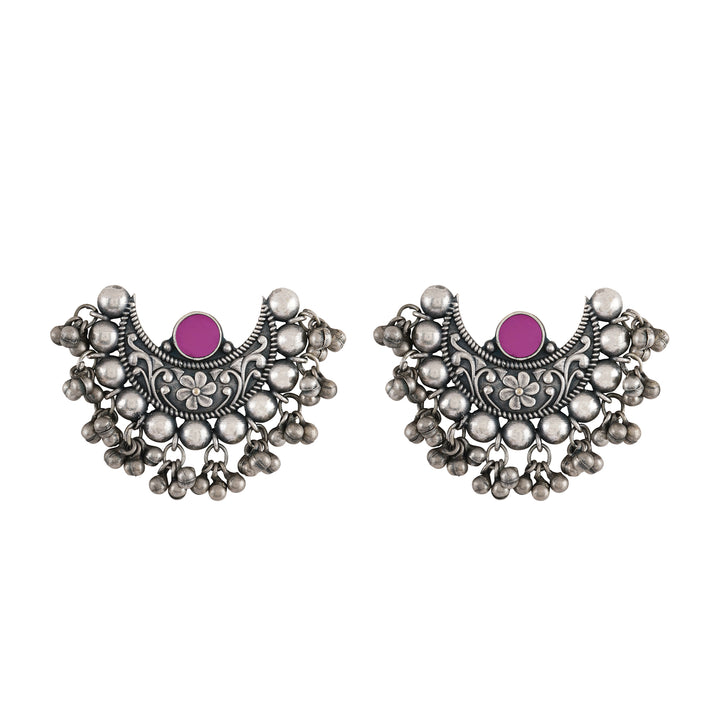 Teejh Harini Maroon Silver Oxidised Earrings