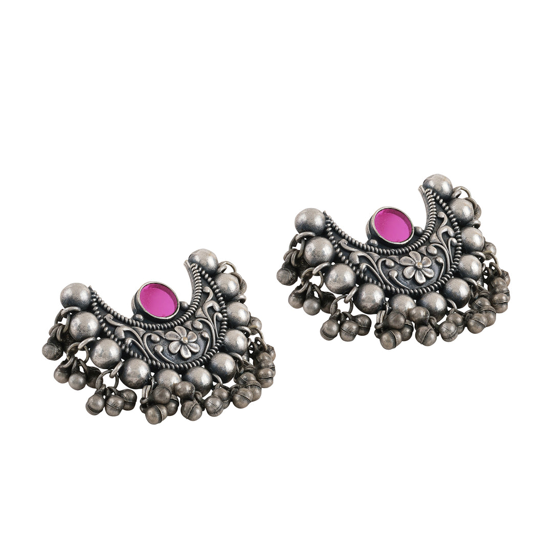 Teejh Harini Maroon Silver Oxidised Earrings