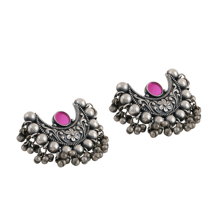 Teejh Harini Maroon Silver Oxidised Earrings