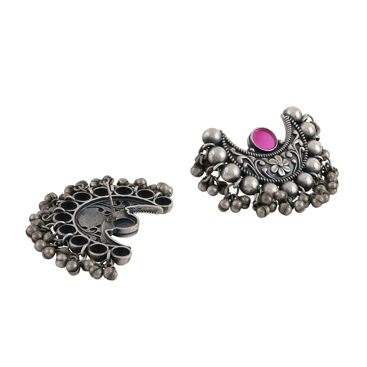 Teejh Harini Maroon Silver Oxidised Earrings