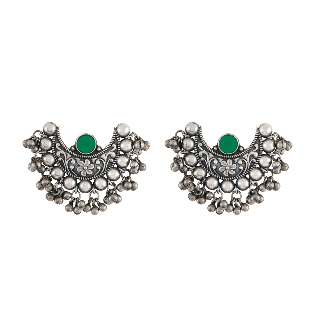 Teejh Harini Dark Green Silver Oxidised Earrings