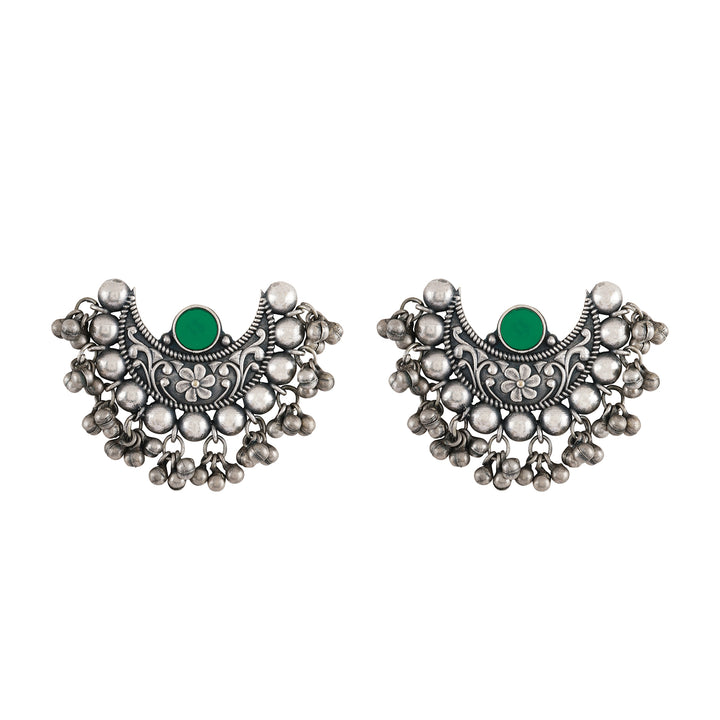 Teejh Harini Dark Green Silver Oxidised Earrings