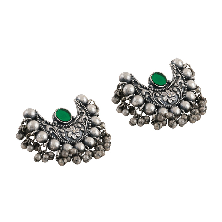 Teejh Harini Dark Green Silver Oxidised Earrings