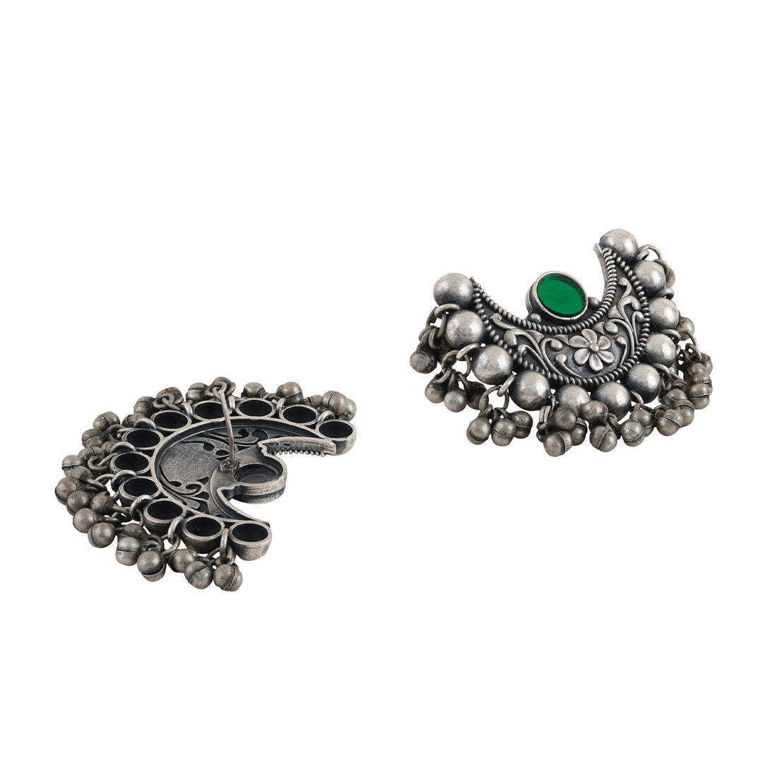Teejh Harini Dark Green Silver Oxidised Earrings