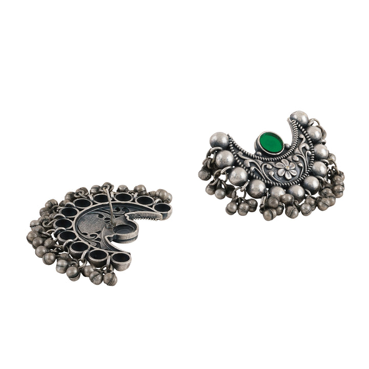 Teejh Harini Dark Green Silver Oxidised Earrings