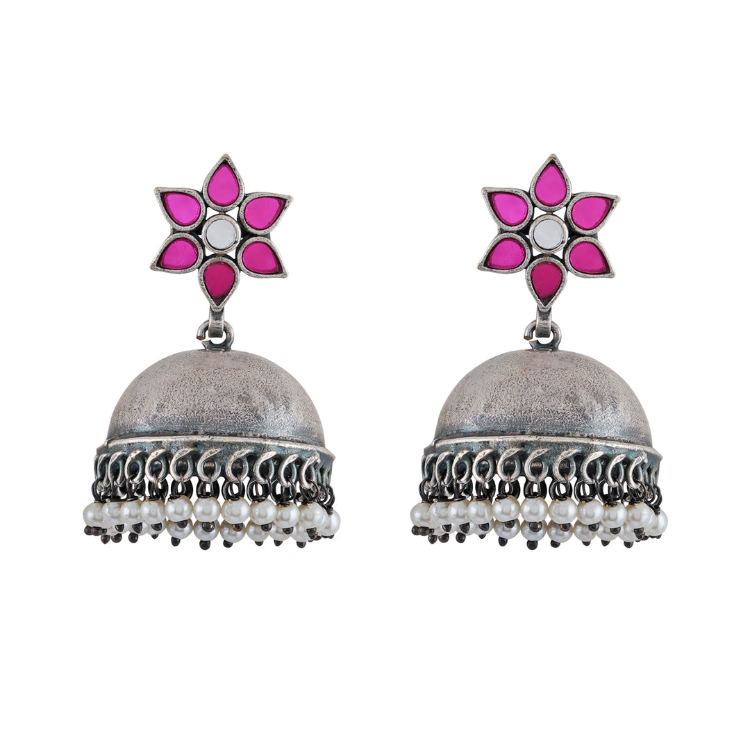 Teejh Maanika Maroon Silver Oxidised Earrings