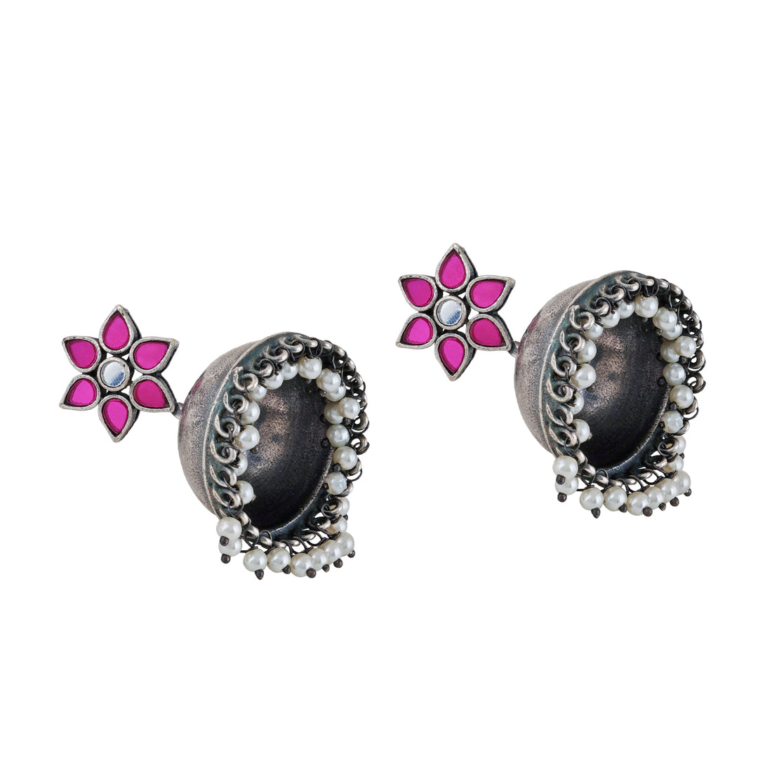 Teejh Maanika Maroon Silver Oxidised Earrings