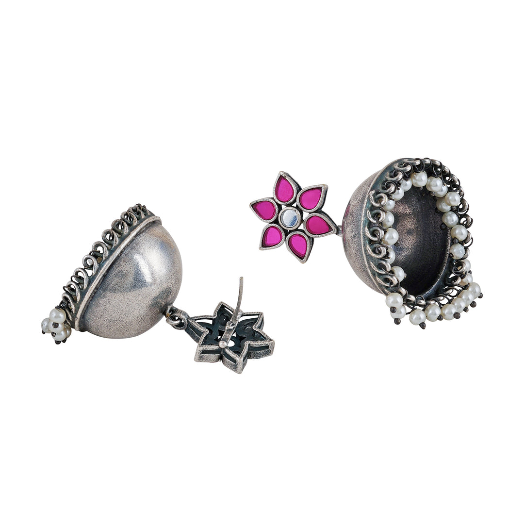 Teejh Maanika Maroon Silver Oxidised Earrings