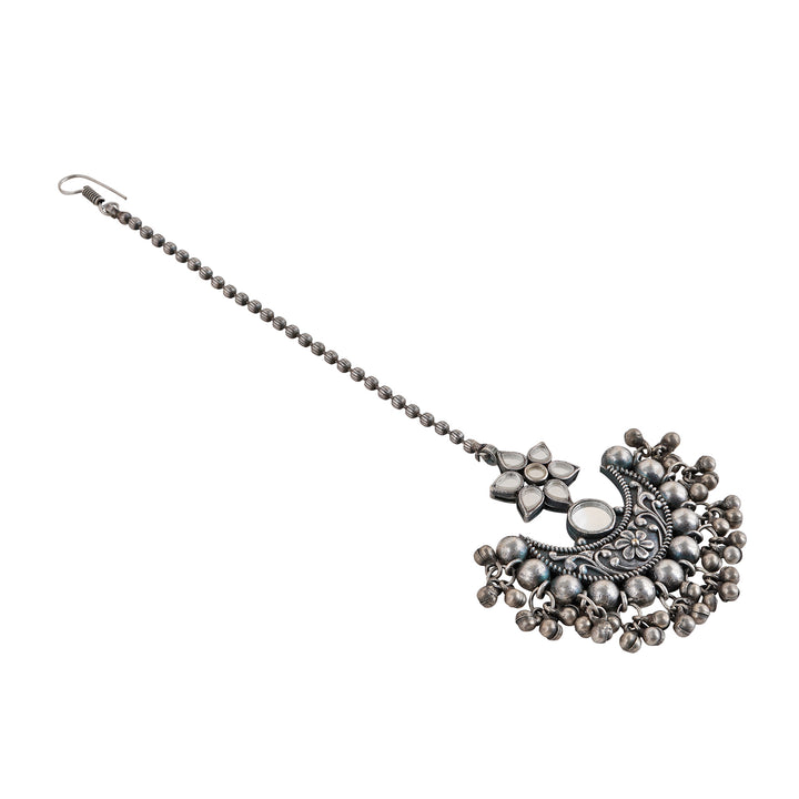Teejh Iditri White Silver Oxidised Maang Tika