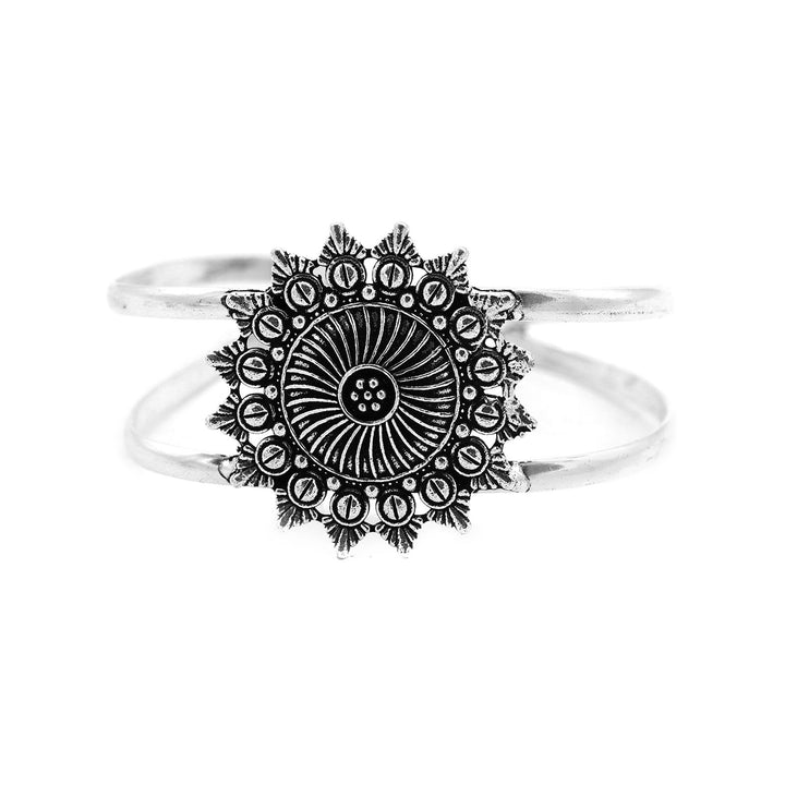 Kimaya Mandala Silver Oxidized Cuff - Teejh