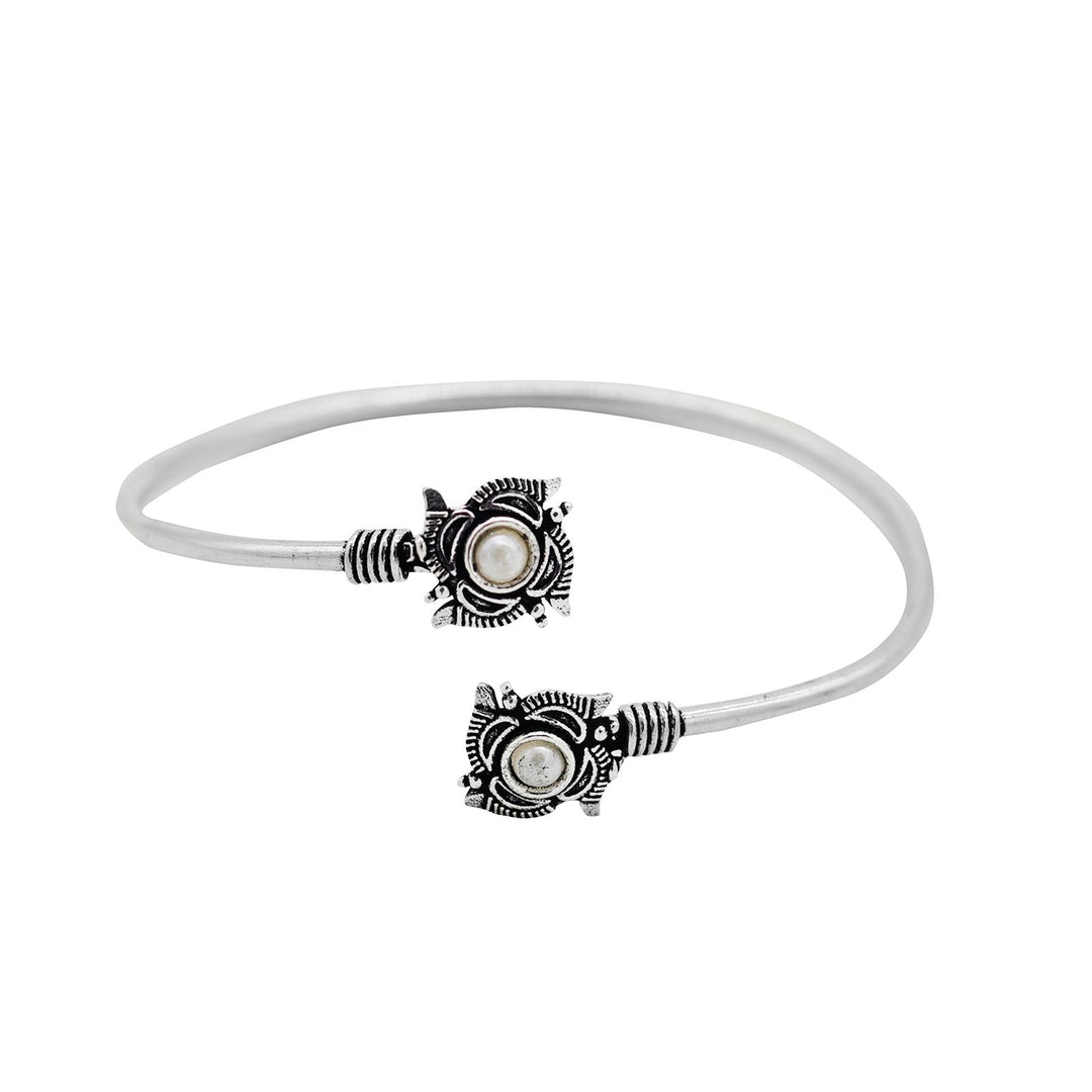 Aparna White Flower Silver Oxidized Bracelet - Teejh