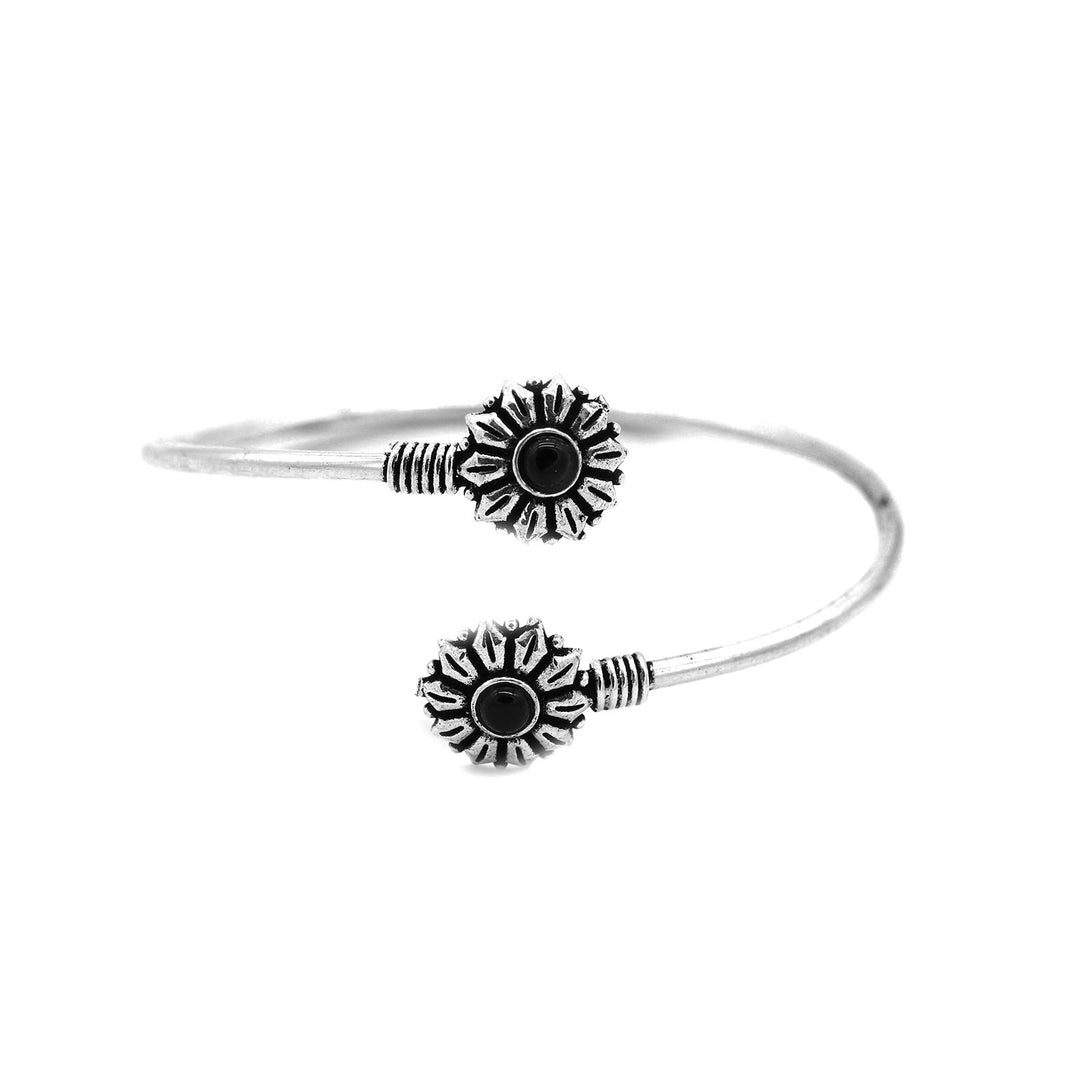 Aparna Black Circular Silver Oxidized Bracelet - Teejh