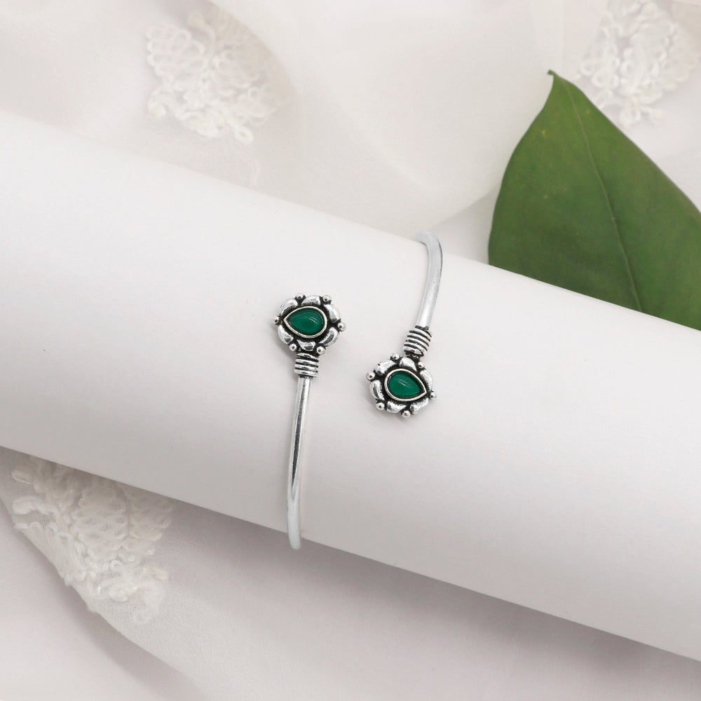 Aparna Green Leaf Silver Oxidized Bracelet - Teejh