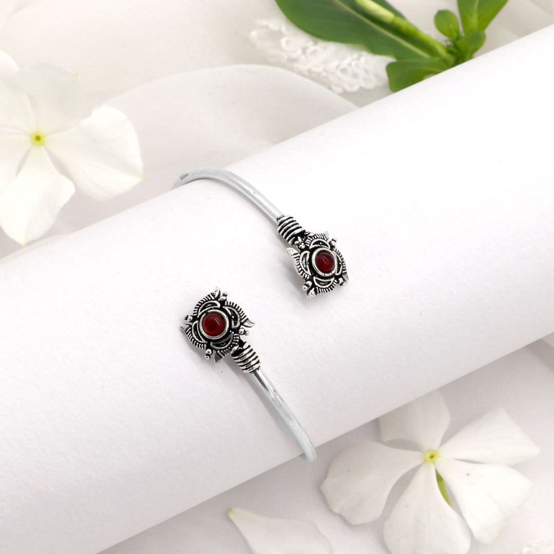 Aparna Red Flower Silver Oxidized Bracelet - Teejh
