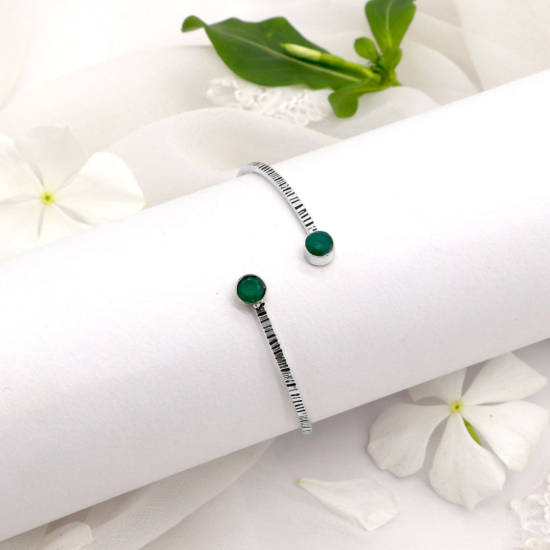 Bhamini Dark Green Silver Oxidized Bracelet - Teejh