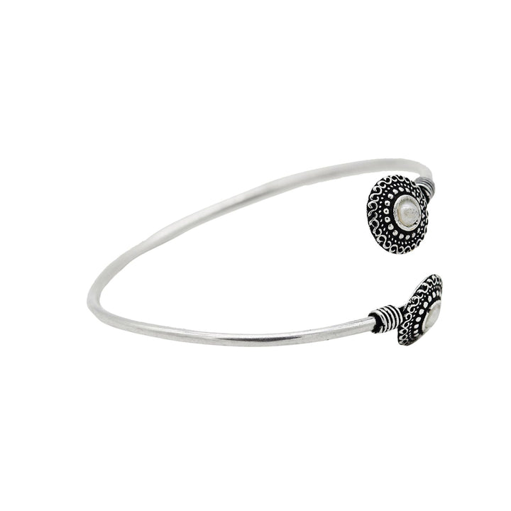 Aparna White Circular Silver Oxidized Bracelet - Teejh