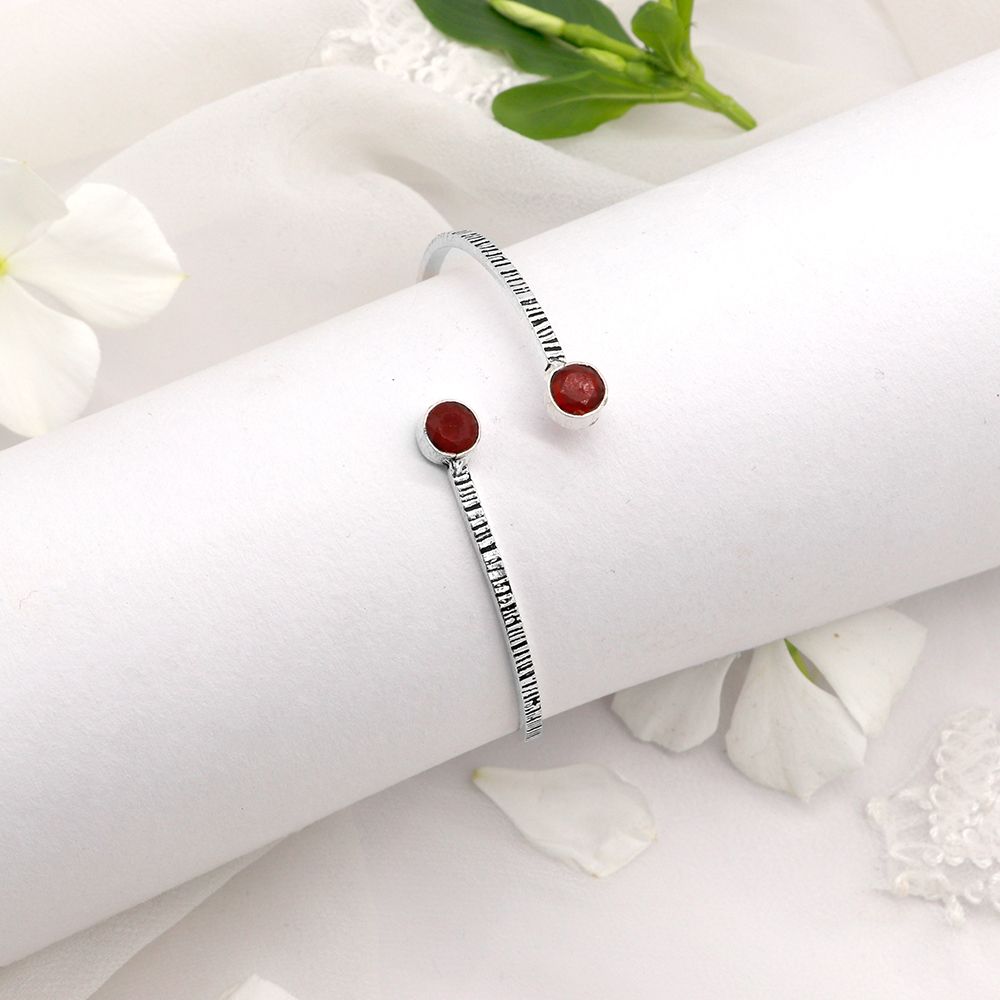 Bhamini Red Silver Oxidized Bracelet - Teejh