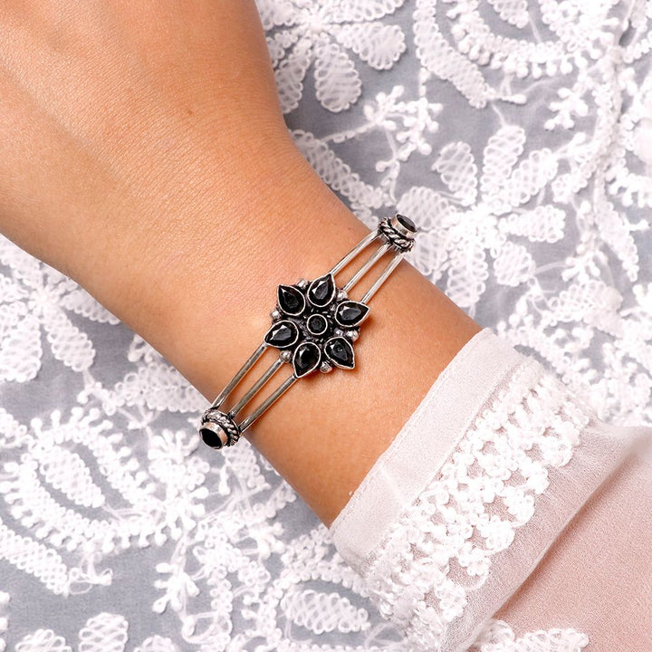 Dhatri Black Silver Oxidized Bracelet - Teejh